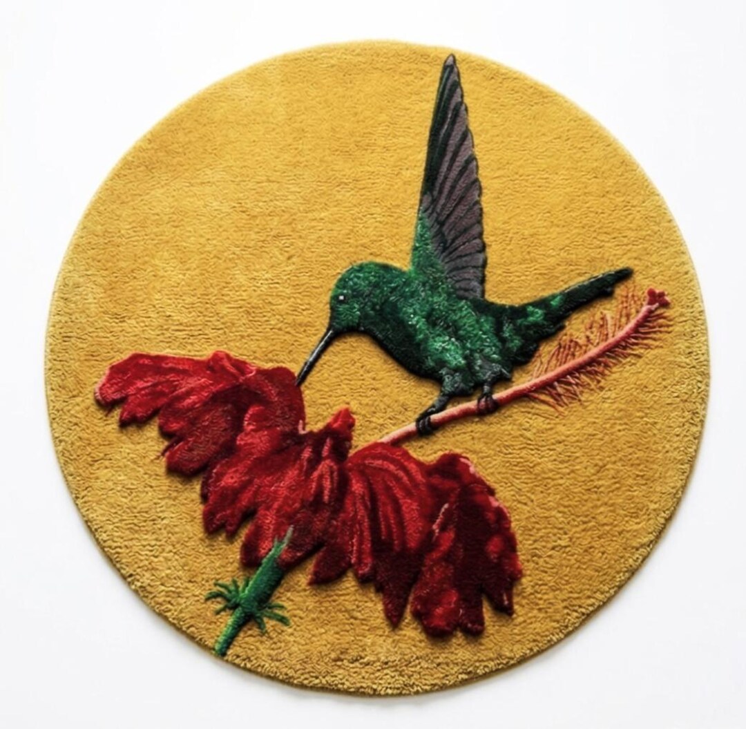 Round Hummingbird Rug Hand Tufted Hummingbird Rug Round Floral Wool Area Rug Boho Decor Art ...