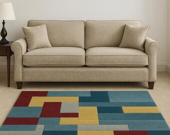 Hand Tufted Wool Modern Geometric Rug – Abstract Area Carpet, living room rugs