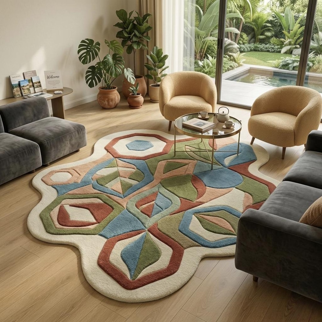 Hand Tufted Abstract Rug, Modern Organic Shape Rug Geometric, Area for ...