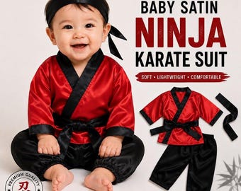 Baby Ninja Karate Suit, Red Black Toddler Martial Arts Uniform, Satin Ninja Costume, Kids Karate Outfit, Infant Training Gi