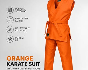 Ärmelloser orangefarbener Kampfsportanzug | Karate-Trainingsanzug | Leichter Anzug für Kinder und Erwachsene
