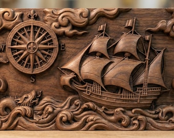 Nautical Ship & Sea Dragon CNC Relief File (Digital Download)