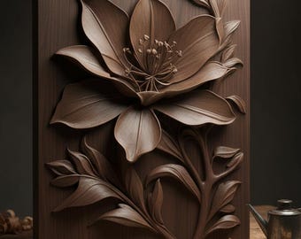 Elegant Flower for CNC Floral Bas-Relief Wood Carving File Botanical Depth Map PNG