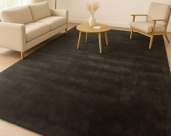 Handmade Hand-Tufted Wool Rug  Solid Black Modern Area Rug