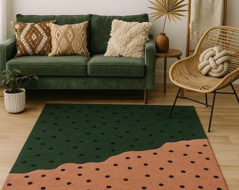 Handmade Hand-Tufted Wool Rug  Green & Terracotta Polka Dot Area Rug