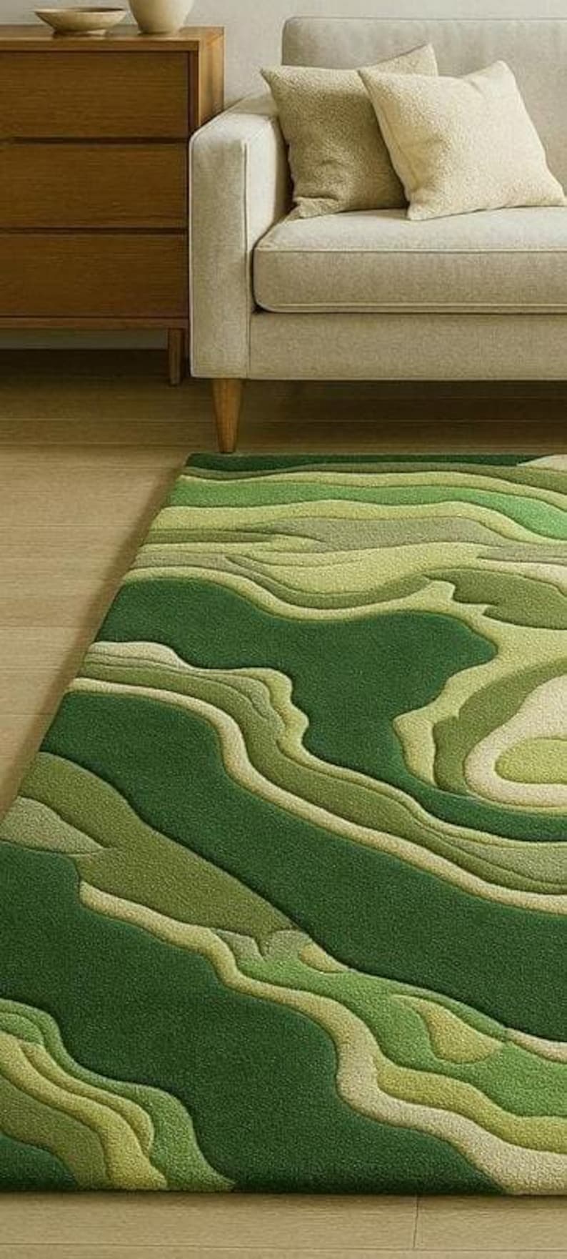 Uunique Green Rugs Handmade Hand-tufted Green Wool Rug Abstract Organic Pattern - Etsy