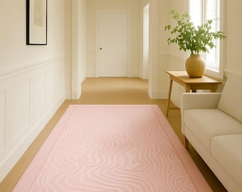 Handmade Hand-Tufted  Pink Abstract Wool Rug, Soft Modern Area Rug