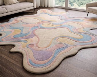 Hand-Tufted Wool Rug: Organic Wavy Pastel Abstract, Modern Boho