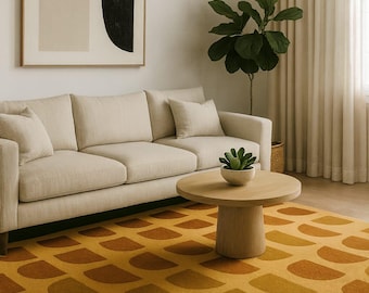 Handmade Hand-Tufted Wool Rug  Mustard Yellow Geometric Area Rug
