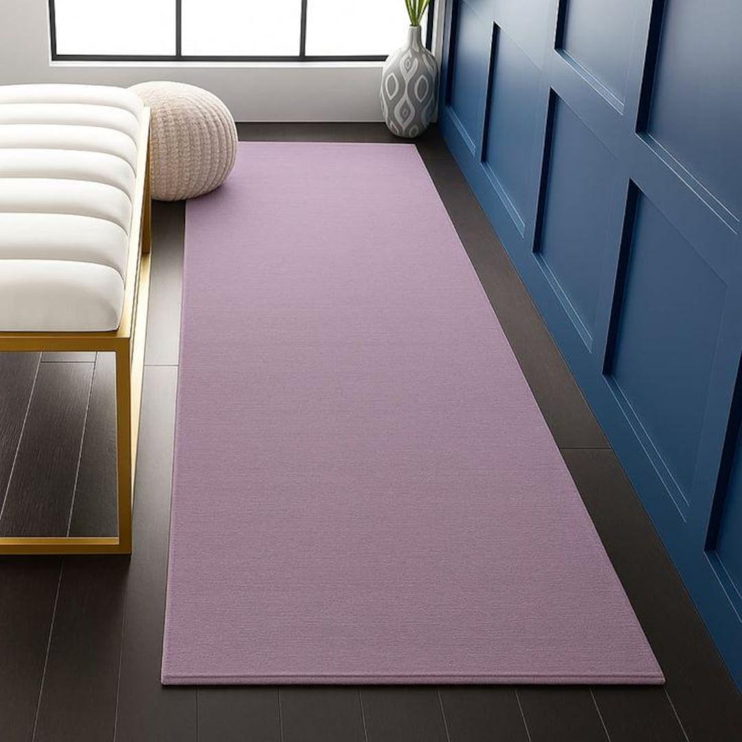 Lilac Rugs Pattern Handmade Hand-tufted Lilac Wool Rug Solid Lavender Runner Rug for ...