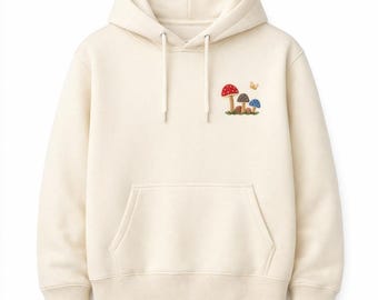 Cottagecore-hoody geborduurd met paddenstoelen, botanische trui Forest Garden