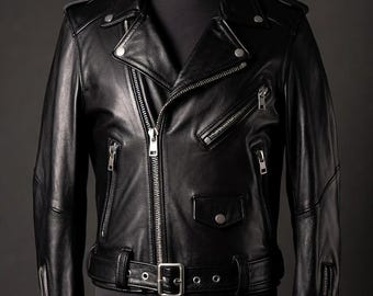 Zwart echt rundleer Double Rider-bikerjack heren – kleding in motorstijl