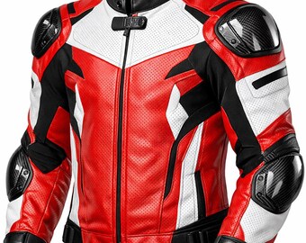 Professioneel rundleren racejack – rood wit zwart Armor Biker CE-goedgekeurd