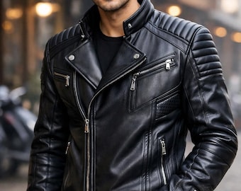 Leren bikerjack heren – slimfit motorstijl – zwart jack