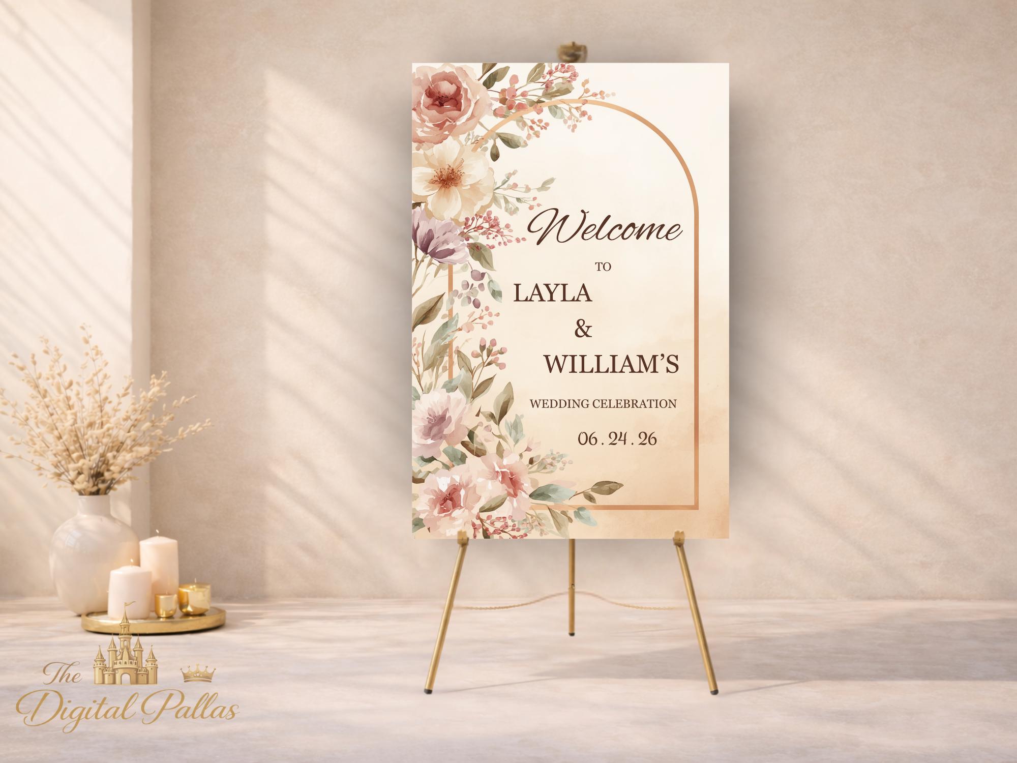 Editable Wedding Welcome Sign Template | Floral Arch Welcome Sign ...