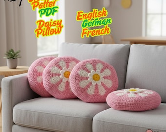 Daisy Pillow Crochet Pattern PDF | Easy Flower Cushion Pattern | Crochet Pillow Tutorial | English German French
