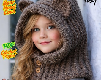 Crochet Hooded Bear Cowl Pattern PDF | Easy Turtleneck Hoodie  Crochet Pattern | Kids & Adult Sizes | Beginner Friendly | Instant Download