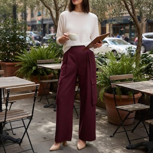 Wide Leg Cargo Pants Sewing Pattern | High Waisted Pleated Pants PDF | XS–5XL Step-by-Step Digital Download