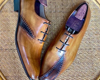 Custom Made Men's Brown Color Leather Oxford Lace Up Whole-Cut Lace Up Shoes Men