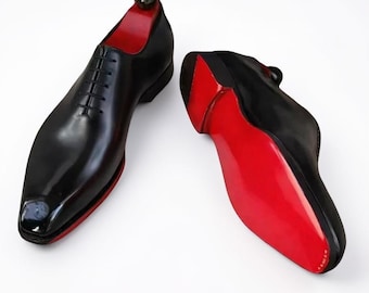 Christian Louboutin Men's Black Calf Leather Red Sole Oxford Shoes