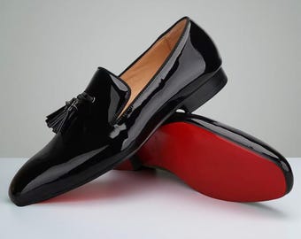 Christian Louboutin Men's Dandelion Black Patent Leather Red Sole Flats