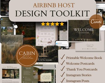 Cabin Airbnb Host Bundle Ferienvermietung Social Media Posts Vorlage Willkommensbuch Vrbo Instagram Post Custom bearbeitbares Marketing Kit