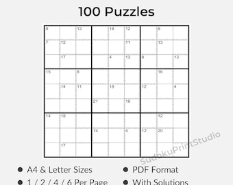 100 druckbare 9x9 Killer Sudoku Rätsel mit Lösungen (A4 & Letter PDF)