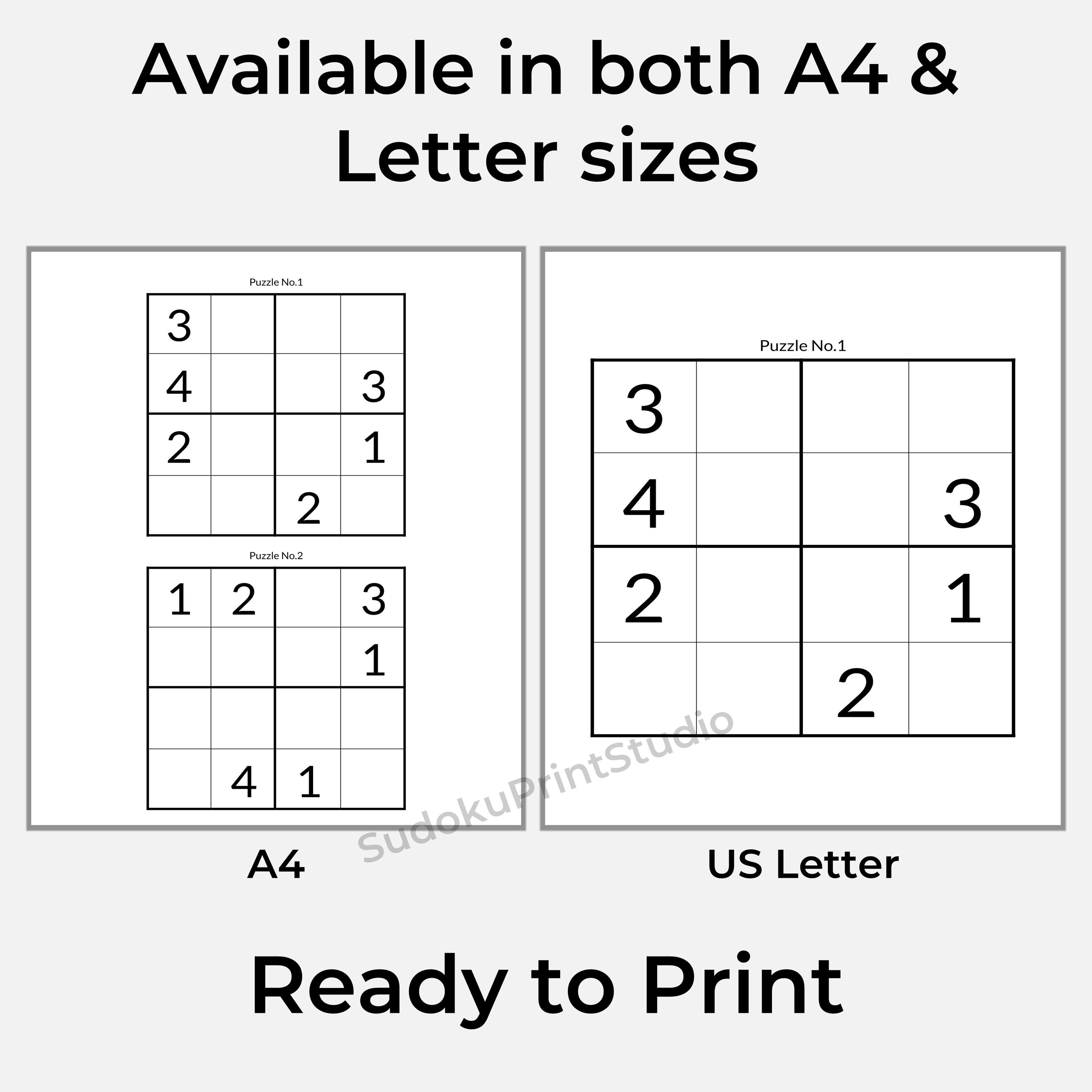 300 Printable 4x4 Easy Sudoku Puzzles for Kids With Solutions (A4 ...