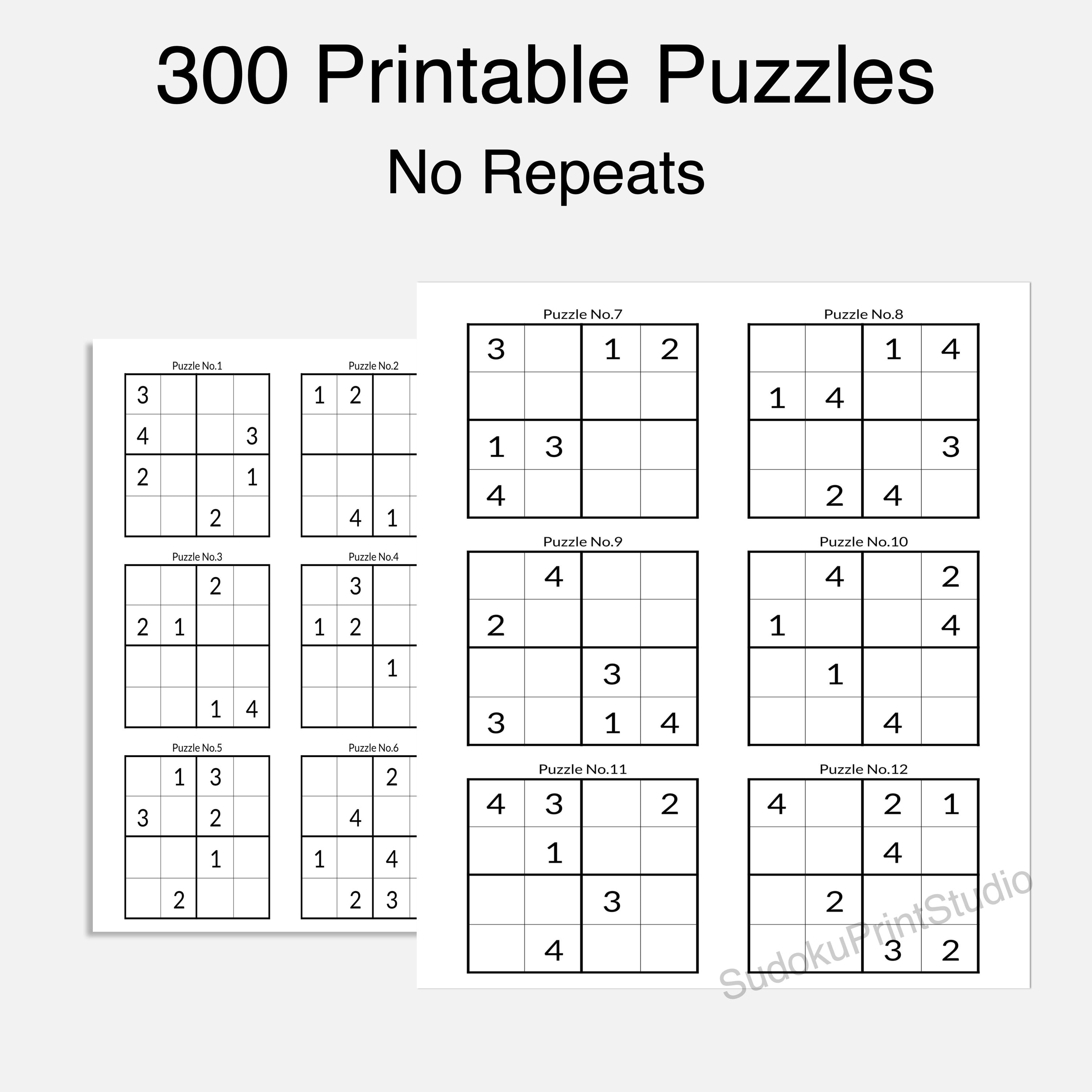 300 Printable 4x4 Easy Sudoku Puzzles for Kids With Solutions (A4 ...