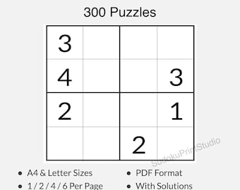 300 Printable 4x4 Easy Sudoku Puzzles for Kids with Solutions (A4 & Letter PDF)