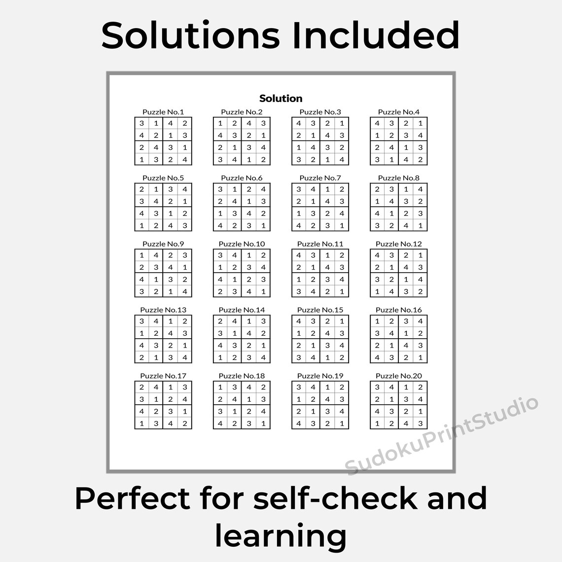 300 Printable 4x4 Easy Sudoku Puzzles for Kids With Solutions (A4 ...