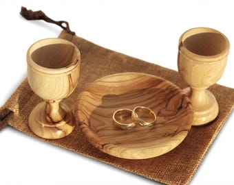 Olive Wood Communion Set for Two | Holy Land Wedding Gift.