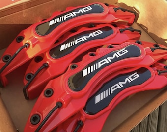 Brake Caliper Covers Red 4PCS – Universal Front & Rear Set Fits Mercedes AMG A - C - E - S Class Cls Cla Clk Gla Glc Gle Glb Glk Slk