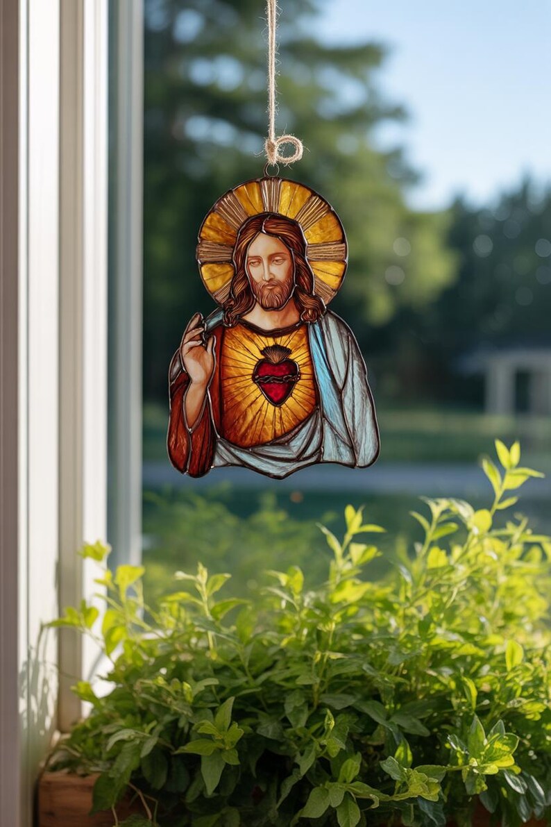 Jesus Sacred Heart Suncatcher Christian Window Hanging Religious Sun ...