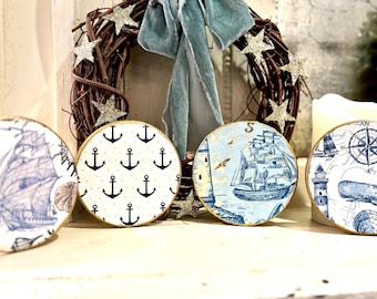 Handmade Decoupage Nautical Set of Four Coasters For Your Coastal Decor