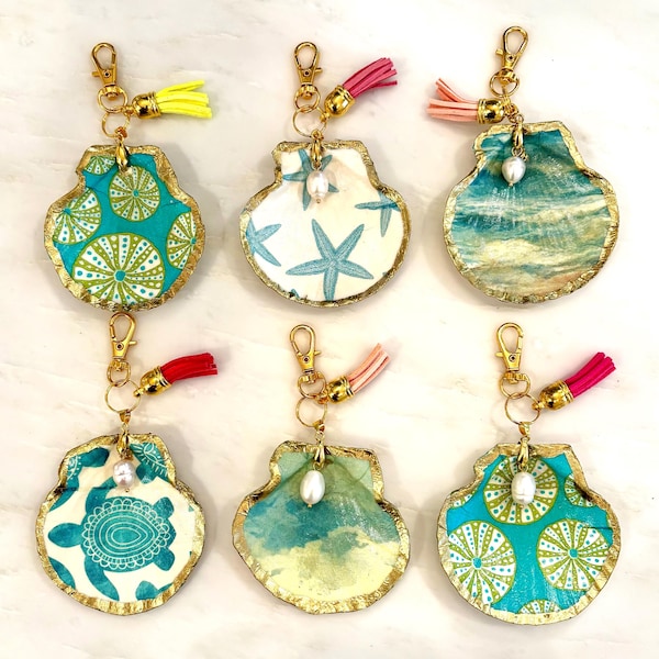 Décoration de sac coquillage/porte-clés/étiquette de sac à main avec perle d'eau douce en or 18 carats-A