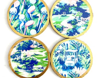 Handmade Decoupage TeeOff Golf Set of Four Coasters