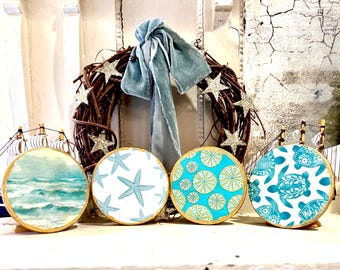 Handmade Decoupage Ocean Set of Four Coasters For Your Coastal Decor