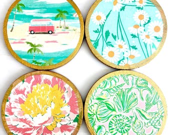 Handmade Decoupage Beachy Set of Four Coasters For Your Coastal Decor