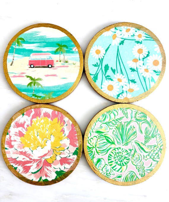 Handmade Decoupage Beachy Set of Four Coasters For Your Coastal Decor