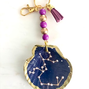Handmade Zodiac Month Purse Tag/ Key Chain/ Bag Tag/ Water Bottle Charm With Swarovski Crystals And 18K Gold