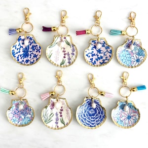 Handmade Decoupage SeaShell Keychain/Purse Charm/Bag Clips 18K Gold-N