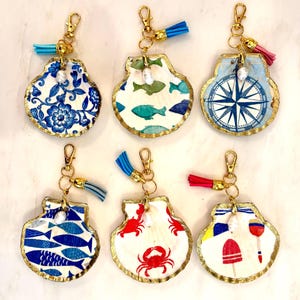 Handmade Decoupage SeaShell Keychain/Purse/Bag Clips 18K Gold-R