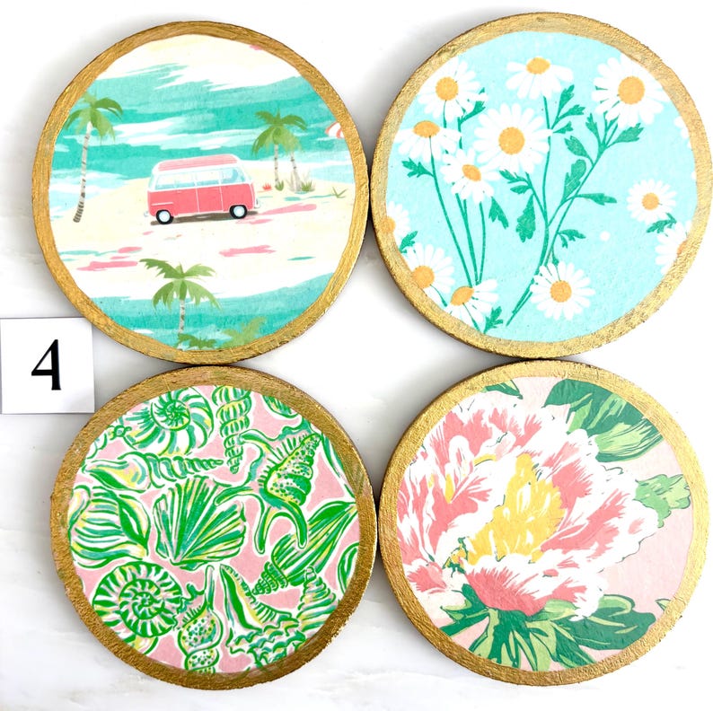 Handmade Decoupage Beachy Set of Four Coasters For Your Coastal Decor Bild 11