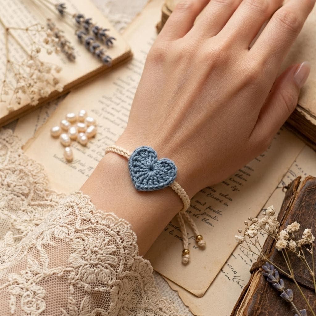 38 Crochet Jewellery Patterns with Brooches, Earrings, Bracelets 8 Crochet Heart Bracelet
