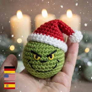 Patrón PDF de adorno de gruñón a crochet / Amigurumi de ladrón navideño (descarga digital)