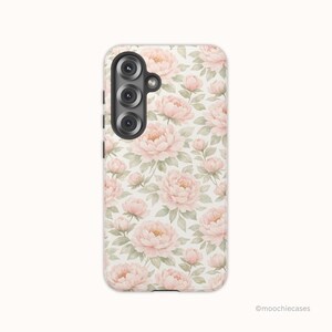 Funda vintage floral para Samsung Galaxy, funda protectora estética de peonía rosa para Samsung Galaxy S26, S25, S24, S23 Ultra