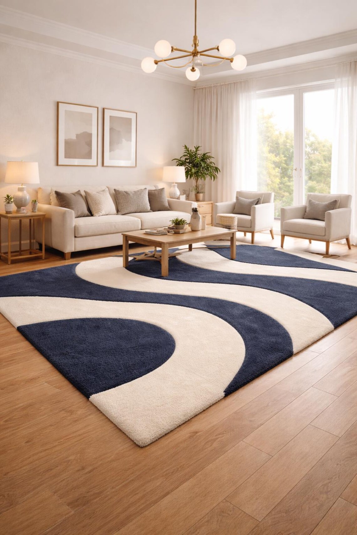 Luxury Blue & Ivory Curved Pattern Area Rug | Modern Wedding Hall ...