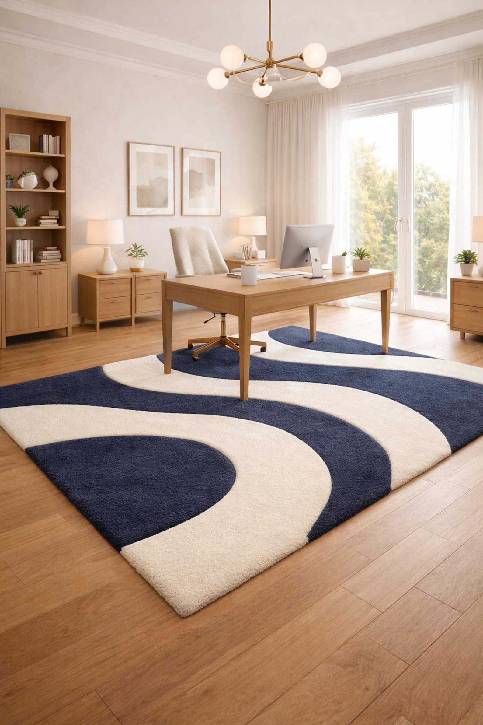 Luxury Blue & Ivory Curved Pattern Area Rug | Modern Wedding Hall ...