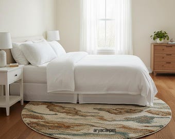 Modern Abstract Round Rug – Beige Earth Tones, Soft Polyester